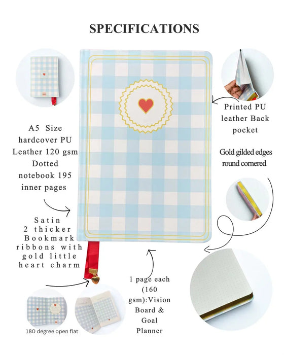 Gingham “ Blue + Red Little heart” Limited Edition Premium Bullet Journal GINGHAM JOURNALS