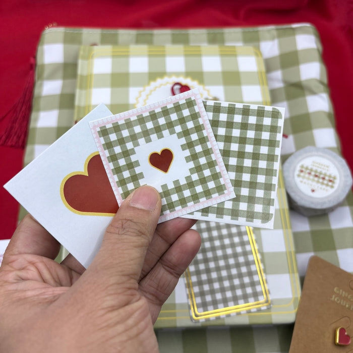 Gingham “Olive-green+Burgundy ” Little heart Gift Set GINGHAM JOURNALS