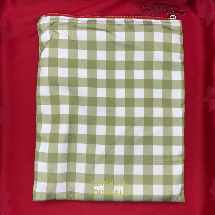 Book Sleeves: Olive Green Gingham + Deep red little heart