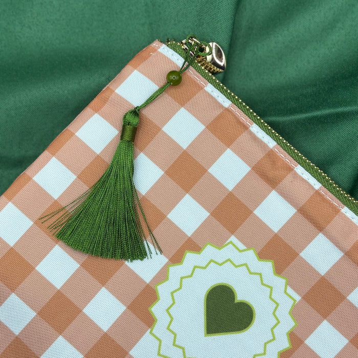 Book Sleeves: Peach Gingham + Olive green little heart