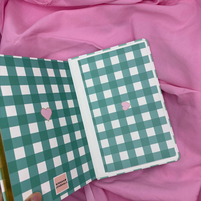 Gingham “ Teal + Pink Little heart” Limited Edition Premium Bullet Journal GINGHAM JOURNALS