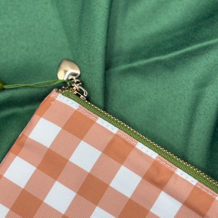 Book Sleeves: Peach Gingham + Olive green little heart