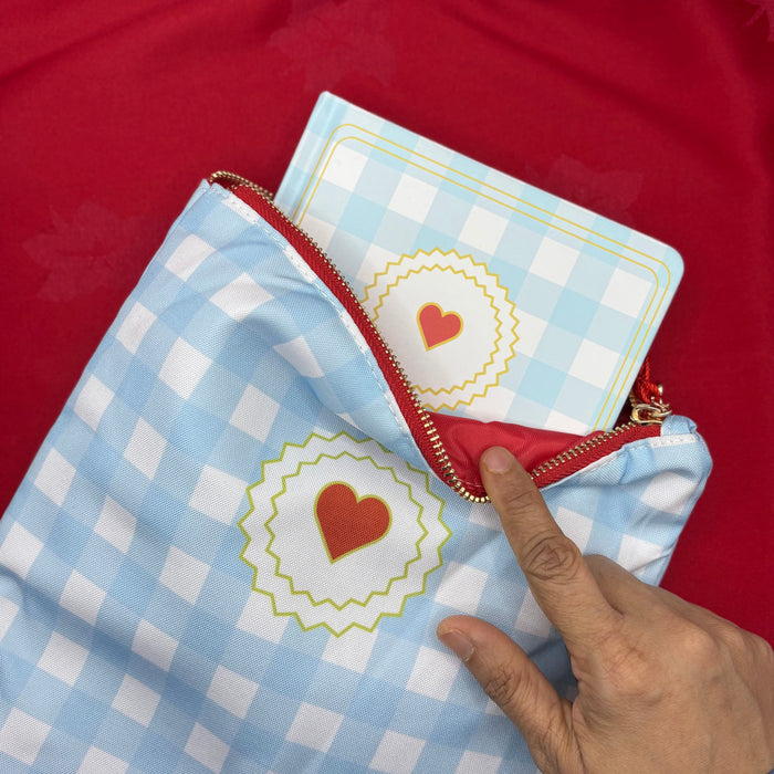 Book Cover: Light blue Gingham + bright red little heart✨ GINGHAM JOURNALS