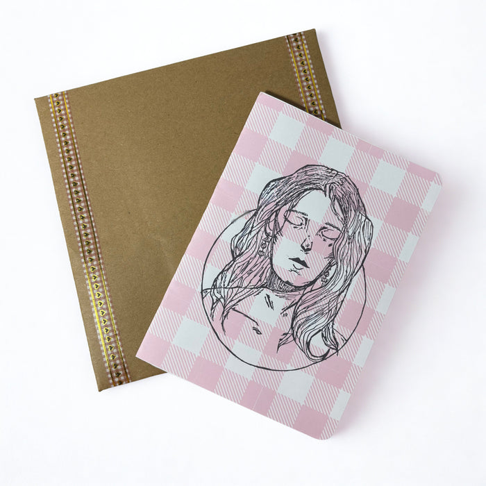Gingham “Lady in pink” Greeting Card Limited Edition GINGHAM JOURNALS