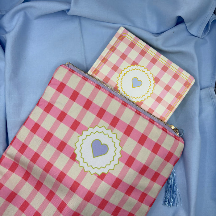 Book Sleeves: Pink Gingham + light blue little heart