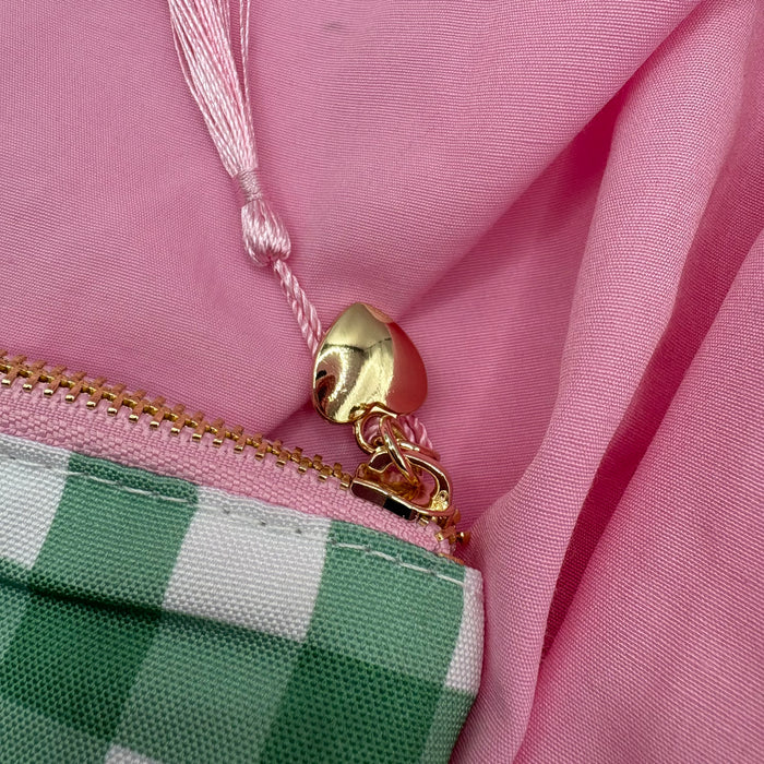 Book Sleeves: Teal Gingham + light pink little heart