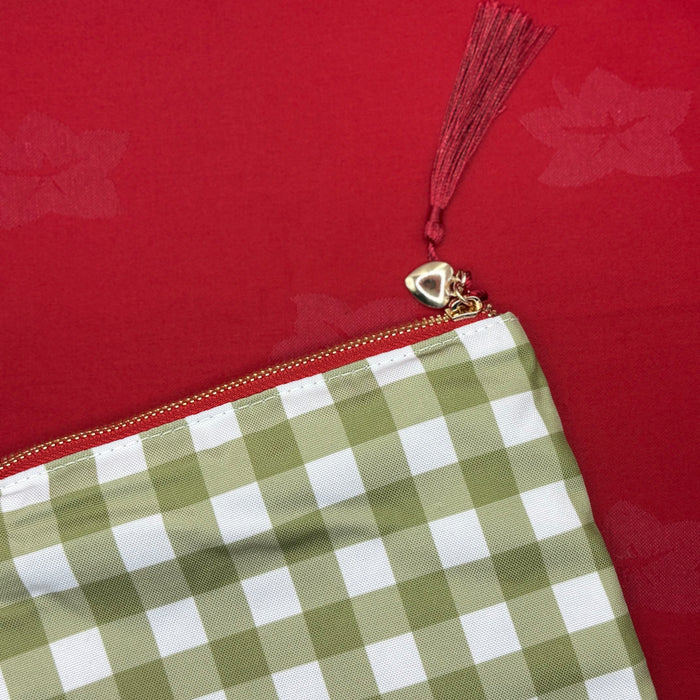 Book Sleeves: Olive Green Gingham + Deep red little heart